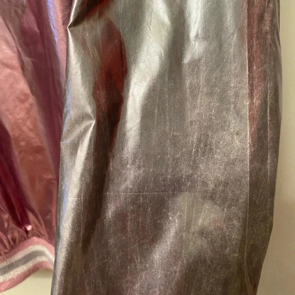 Cat & jack silver and pink shiny lightweight zip up jacket medium 7/8  ribbed - Picture 8 of 11